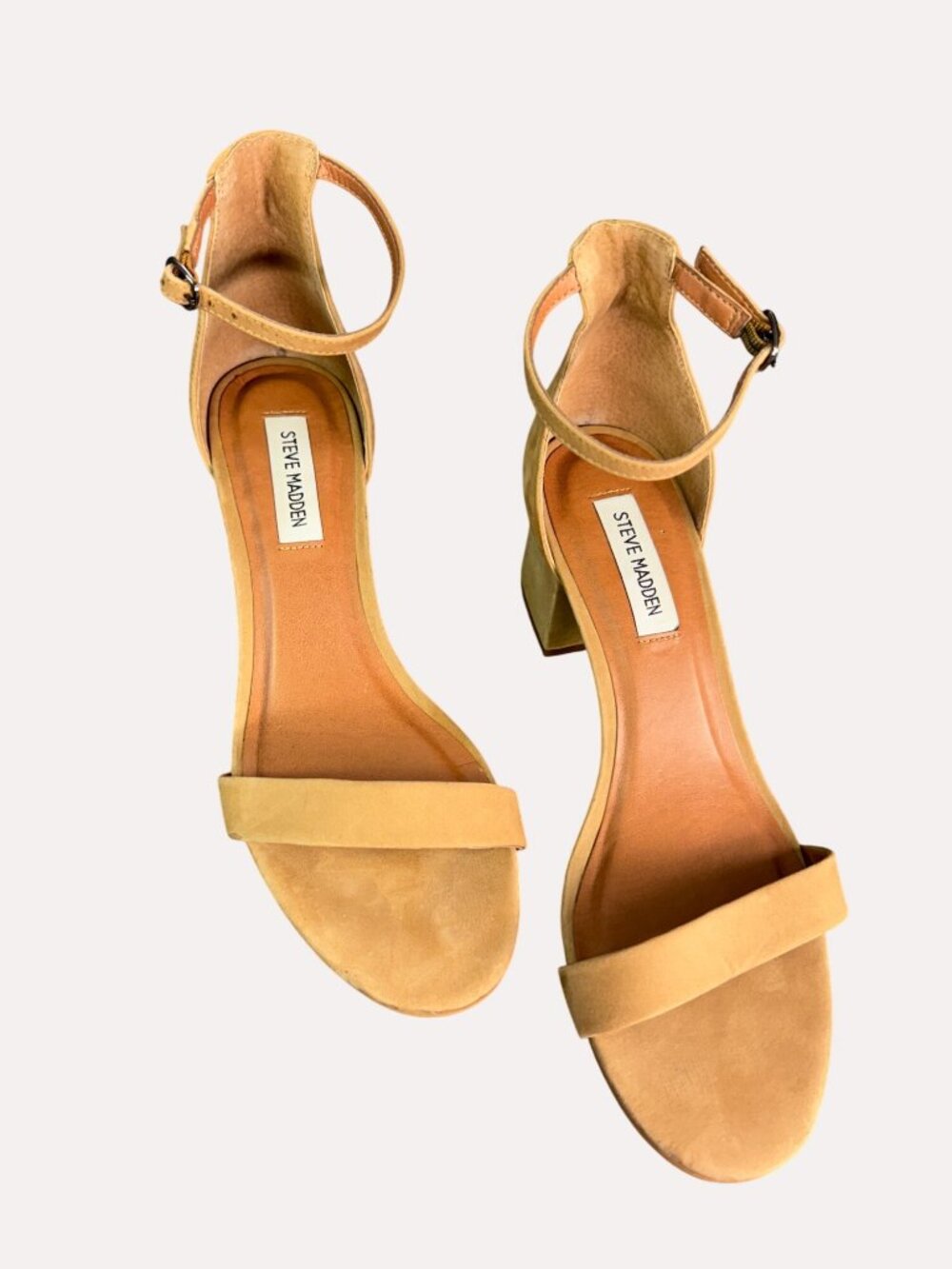 Steve Madden Tan Suede Block Heel Sandals With Ankle Strap - Size 9M Made In Bra